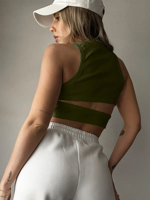 'Ulani' Cutout Round Neck Tank Top - Celes Fashion